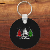 Vrolijke Kerstboom Xmas Buffel Plaid Rood Wit Sleutelhanger (Voorkant)