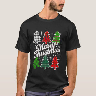 Vrolijke Kerstboom Xmas Buffel Plaid Rood Wit T-shirt