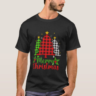 Vrolijke Kerstboom Xmas Buffel Plaid Rood Wit T-shirt
