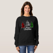 Vrolijke Kerstboom Xmas Buffel Plaid Rood Wit Trui (Voorkant volledig)