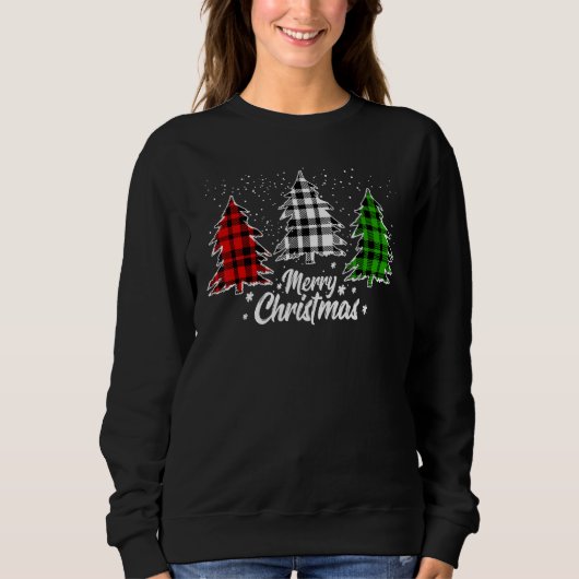 Vrolijke Kerstboom Xmas Buffel Plaid Rood Wit Trui (Voorkant)