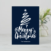 Vrolijke Kerstboom Zilveren Folie Kerst Kaart (Staand Voorkant)