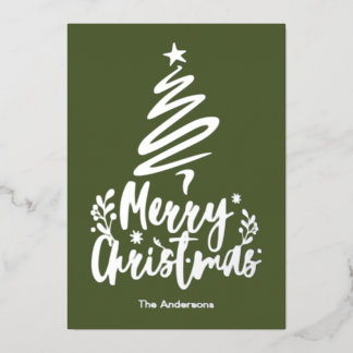 Vrolijke Kerstboom Zilveren Folie Kerst Kaart