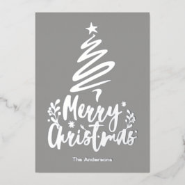 Vrolijke Kerstboom Zilveren Folie Kerst Kaart