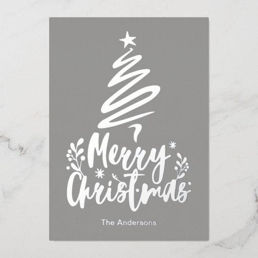 Vrolijke Kerstboom Zilveren Folie Kerst Kaart (Voorkant)