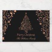 Vrolijke Kerstboom Zwart Bruin Koper Voedselcontainer Etiket (Enkel label)