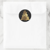 Vrolijke Kerstboom Zwart en Goud Elegant Ronde Sticker (Tas)
