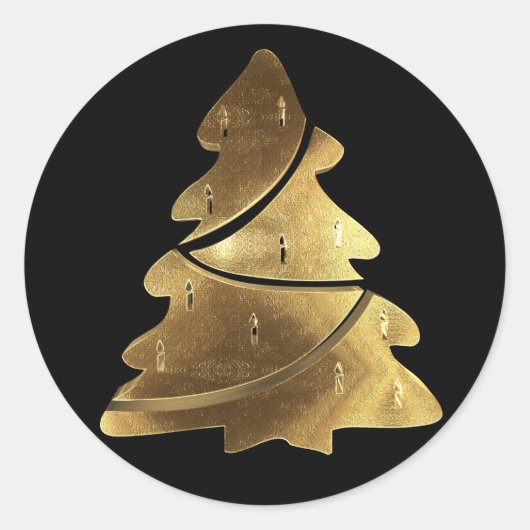 Vrolijke Kerstboom Zwart en Goud Elegant Ronde Sticker (Voorkant)