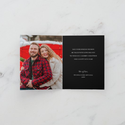 Vrolijke kerstboom zwart gevouwen foto vakantie kaart (Binnen)