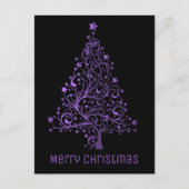Vrolijke kerstboom zwart Paarse metallic look Feestdagenkaart (Voorkant)