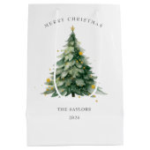 Vrolijke kerstboomfamilie medium cadeauzakje (Achterkant)