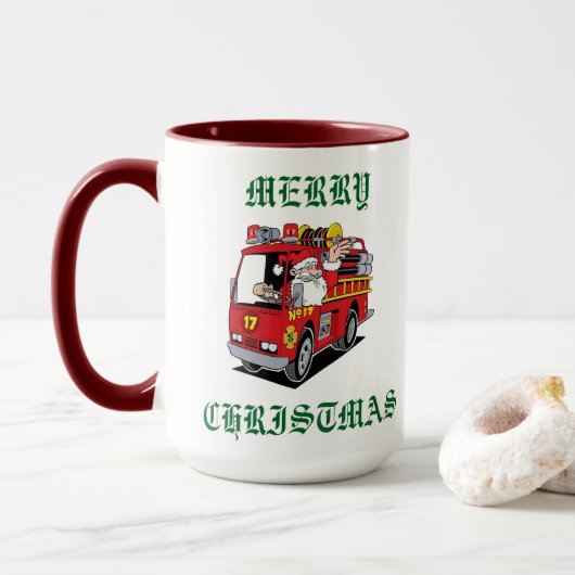 Vrolijke Kerstbrandweerwagen Mok (Met donut)