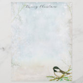 Vrolijke kerstbrief Chickadee Bird Botanical Briefhoofd (Voorkant)