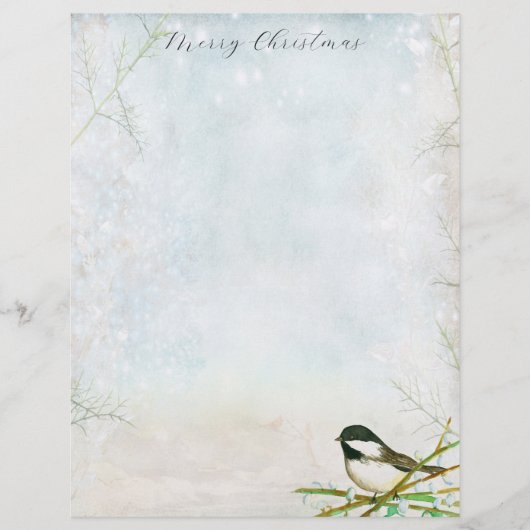 Vrolijke kerstbrief Chickadee Bird Botanical Briefhoofd (Voorkant)