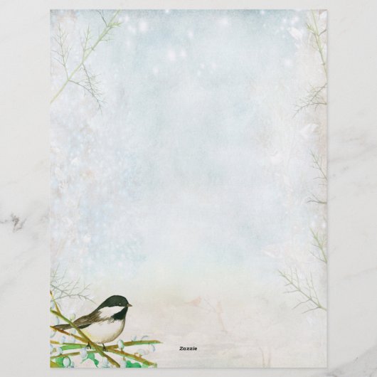 Vrolijke kerstbrief Chickadee Bird Botanical Briefhoofd (Achterkant)