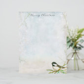 Vrolijke kerstbrief Chickadee Bird Botanical Briefhoofd (Staand voorkant)