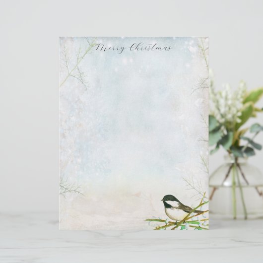 Vrolijke kerstbrief Chickadee Bird Botanical Briefhoofd (Staand voorkant)