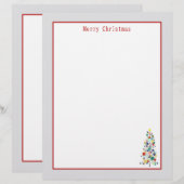 Vrolijke kerstbrief Mid Century Tree Ornamenten Briefhoofd (Voorkant / Achterkant)