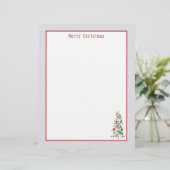 Vrolijke kerstbrief Mid Century Tree Ornamenten Briefhoofd (Staand voorkant)
