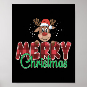 Vrolijke Kerstbuffel Plaid Red Santa Reindeer X Poster