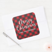 Vrolijke Kerstbuffel Plaid Rode Plein Sticker (Envelop)