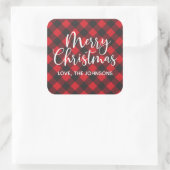 Vrolijke Kerstbuffel Plaid Rode Plein Sticker (Tas)