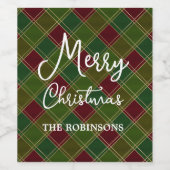 Vrolijke Kerstbuffel Plaid Rood Groen Vakantie Wijn Etiket (Enkel label)