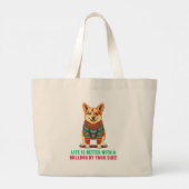 Vrolijke kerstbulldog grote tote bag (Achterkant)
