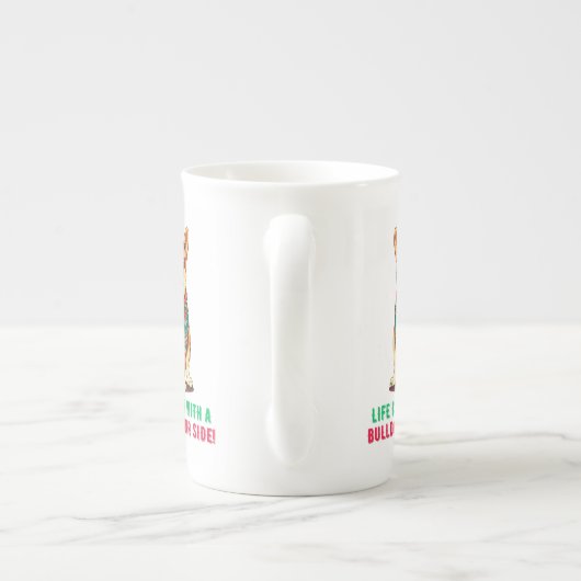 Vrolijke kerstbulldog porselein kop (Achterkant)