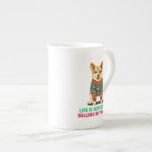 Vrolijke kerstbulldog porselein kop (Voorkant rechts)