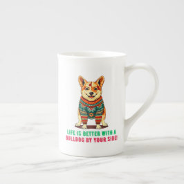 Vrolijke kerstbulldog porselein kop