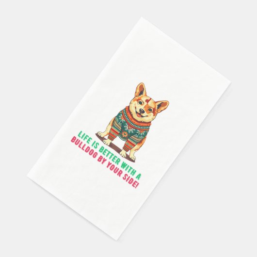 Vrolijke kerstbulldog servet (Hoek)