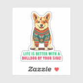 Vrolijke kerstbulldog sticker (Vel)