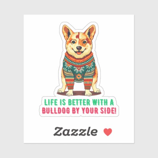 Vrolijke kerstbulldog sticker (Vel)