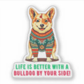 Vrolijke kerstbulldog sticker (Voorkant)