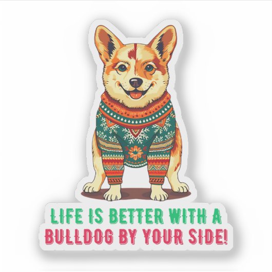 Vrolijke kerstbulldog sticker (Voorkant)