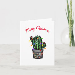 Vrolijke kerstcactus met lichtjes kaart