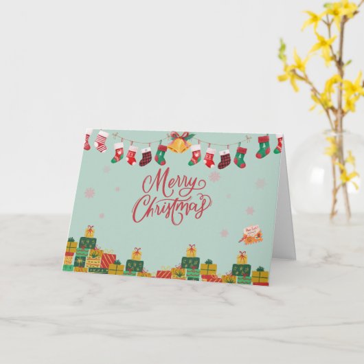 Vrolijke Kerstcadeaudozen en kousen Kaart (Gele Bloem)