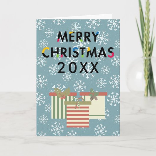 Vrolijke kerstcadeaudozen Sneeuwvlokken Feestdagen Kaart (Voorkant)