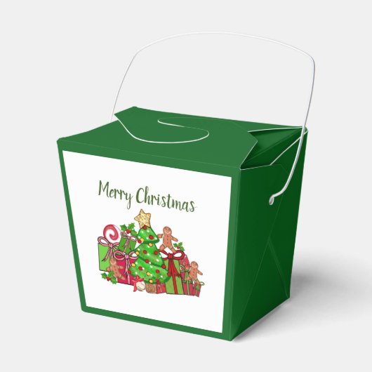 Vrolijke kerstcadeaus rond de boom bedankdoosjes (Voorkant Zijde)