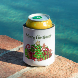 Vrolijke kerstcadeaus rond de boom blikjeskoeler