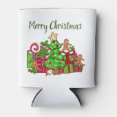 Vrolijke kerstcadeaus rond de boom blikjeskoeler (Voorkant)