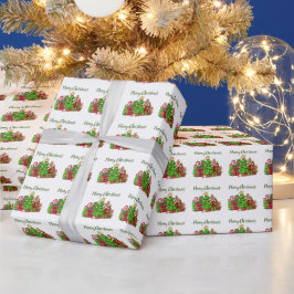 Vrolijke kerstcadeaus rond de boom cadeaupapier
