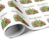 Vrolijke kerstcadeaus rond de boom cadeaupapier (Rol Hoek)