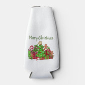 Vrolijke kerstcadeaus rond de boom flesjeskoeler (Voorkant)