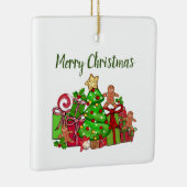 Vrolijke kerstcadeaus rond de boom keramisch ornament (Rechts)