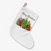 Vrolijke kerstcadeaus rond de boom kleine kerstsok (Voorkant (Hangend))