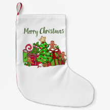 Vrolijke kerstcadeaus rond de boom