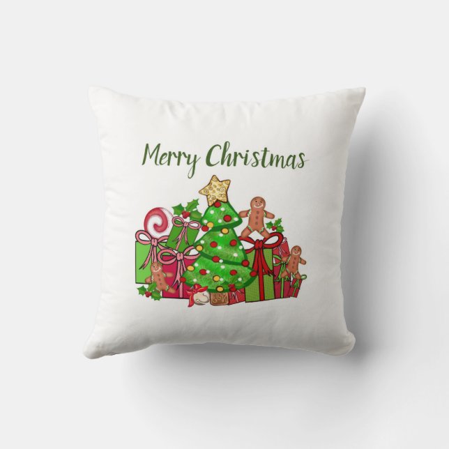 Vrolijke kerstcadeaus rond de boom kussen (Achterkant)