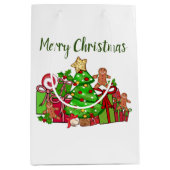 Vrolijke kerstcadeaus rond de boom medium cadeauzakje (Voorkant)